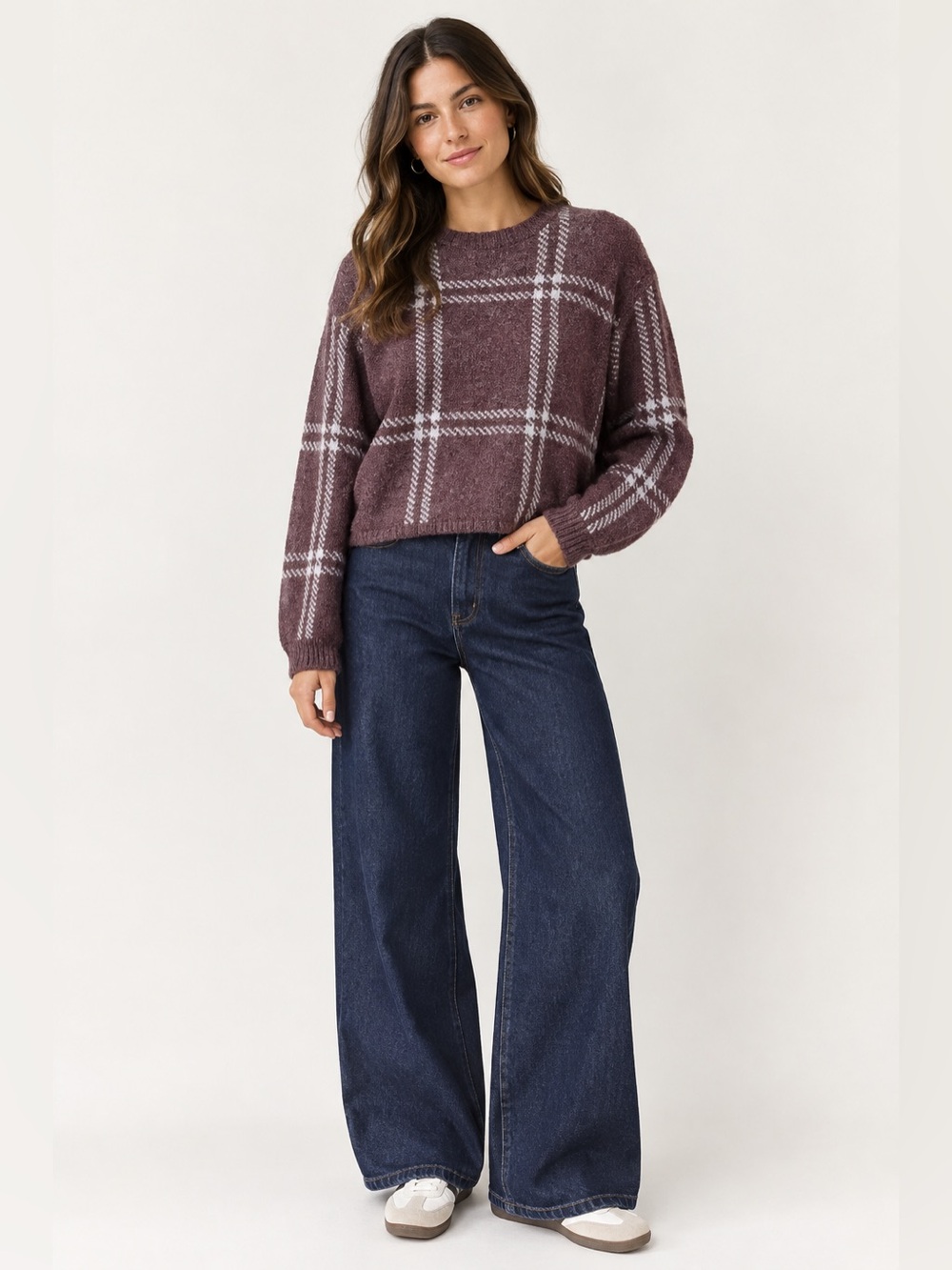 Z Supply Solange Plaid Puff Sleeves Pullover Sweater Size Small